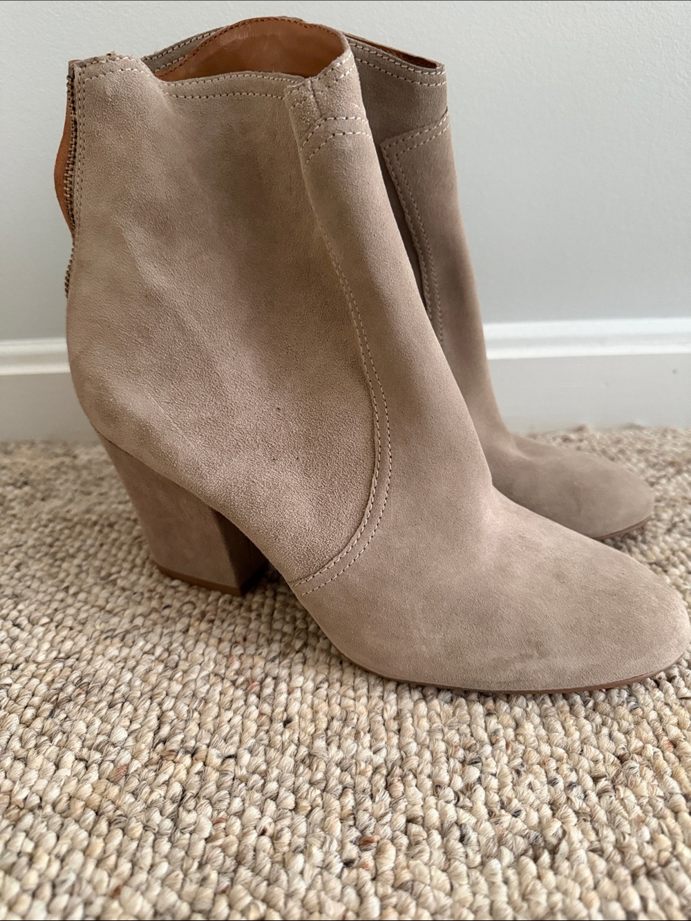 Nine West Suede Ankle Booties in Taupe - Women's Stylish Block Heel